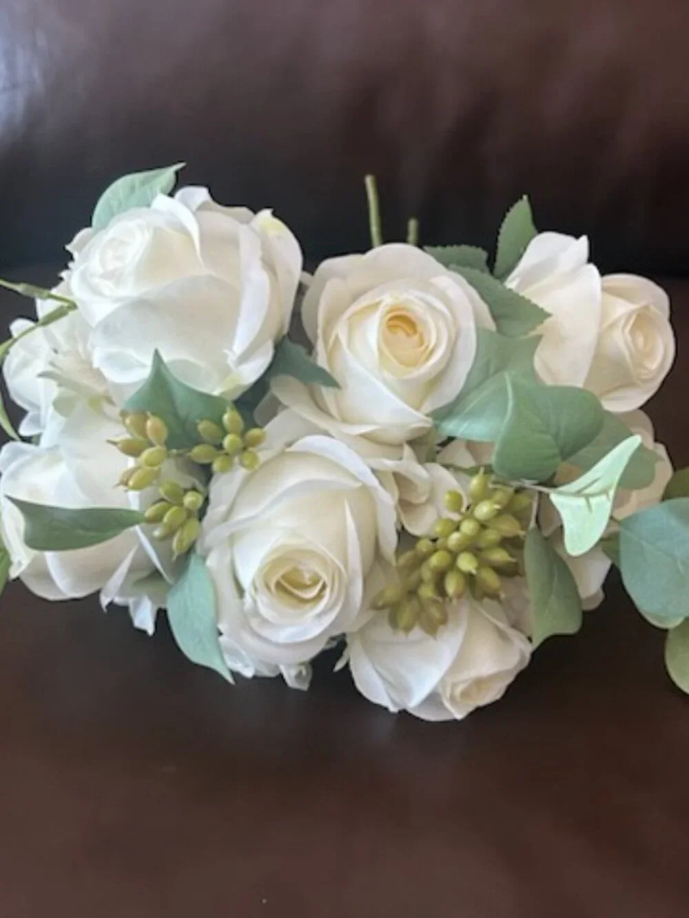 Custom Made Realistic Wedding  Bouquet Silk Roses, Sage & Eucalyptus Greenery